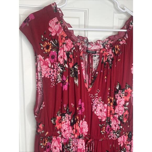 Torrid Women's Boho Tie-Front Keyhole Skater Dress Size 2 Ruffle Peasant Floral - Picture 4 of 13